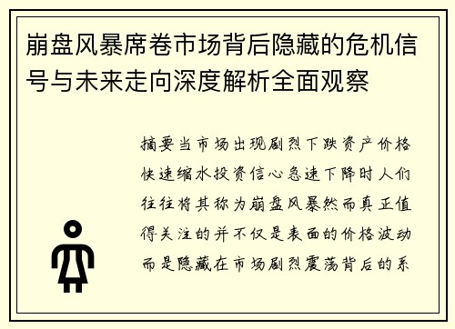 崩盘风暴席卷市场背后隐藏的危机信号与未来走向深度解析全面观察